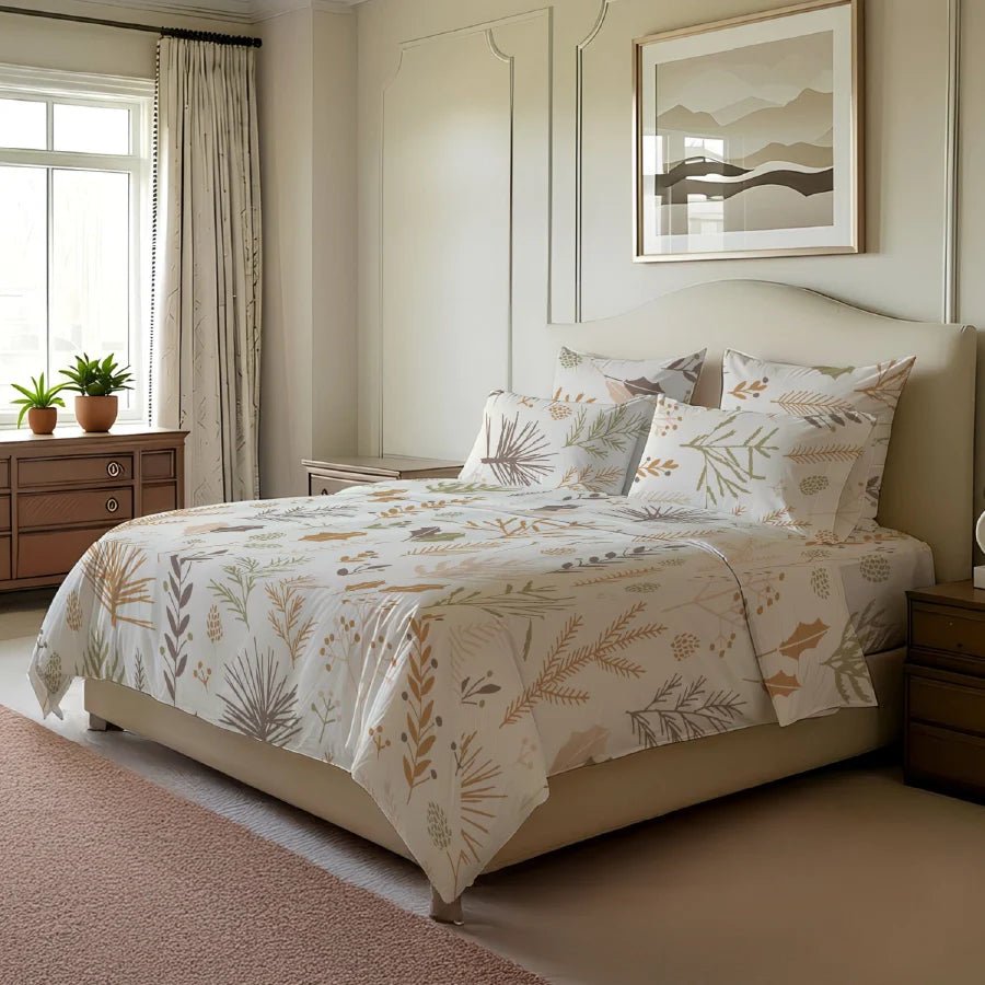 Bedsheet Set | Harvest Leaves | 100% Cotton Single Size Bedsheet with 1 Pillow Case