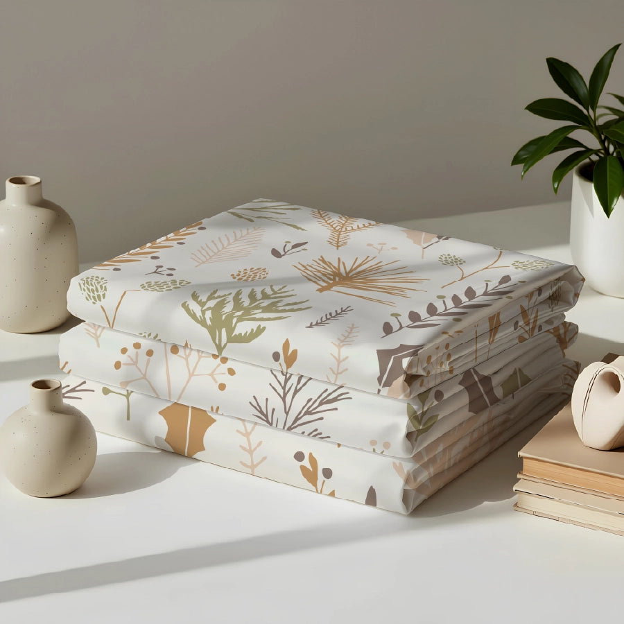 Comfort Bundle | Fitted Bedsheet Set with Quilt & Pillows | Harvest Leaves
