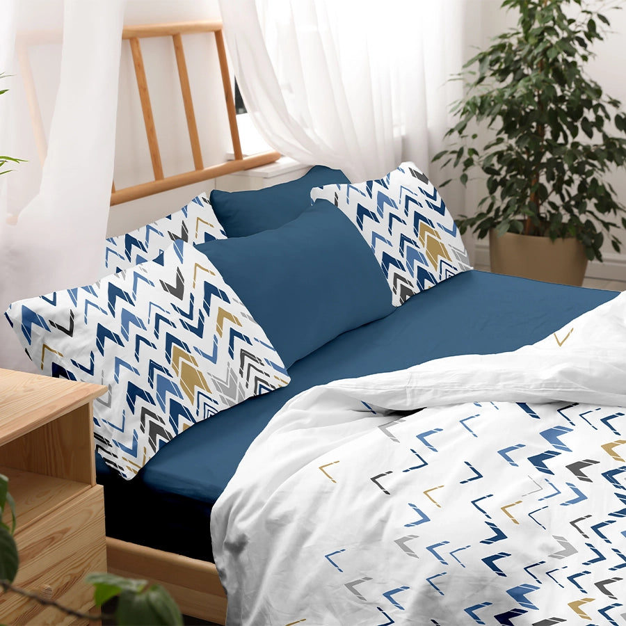 Bedsheet Set | Pastel Herringbone | 100% Cotton King Size Bedsheet + 2 Pillow Cases