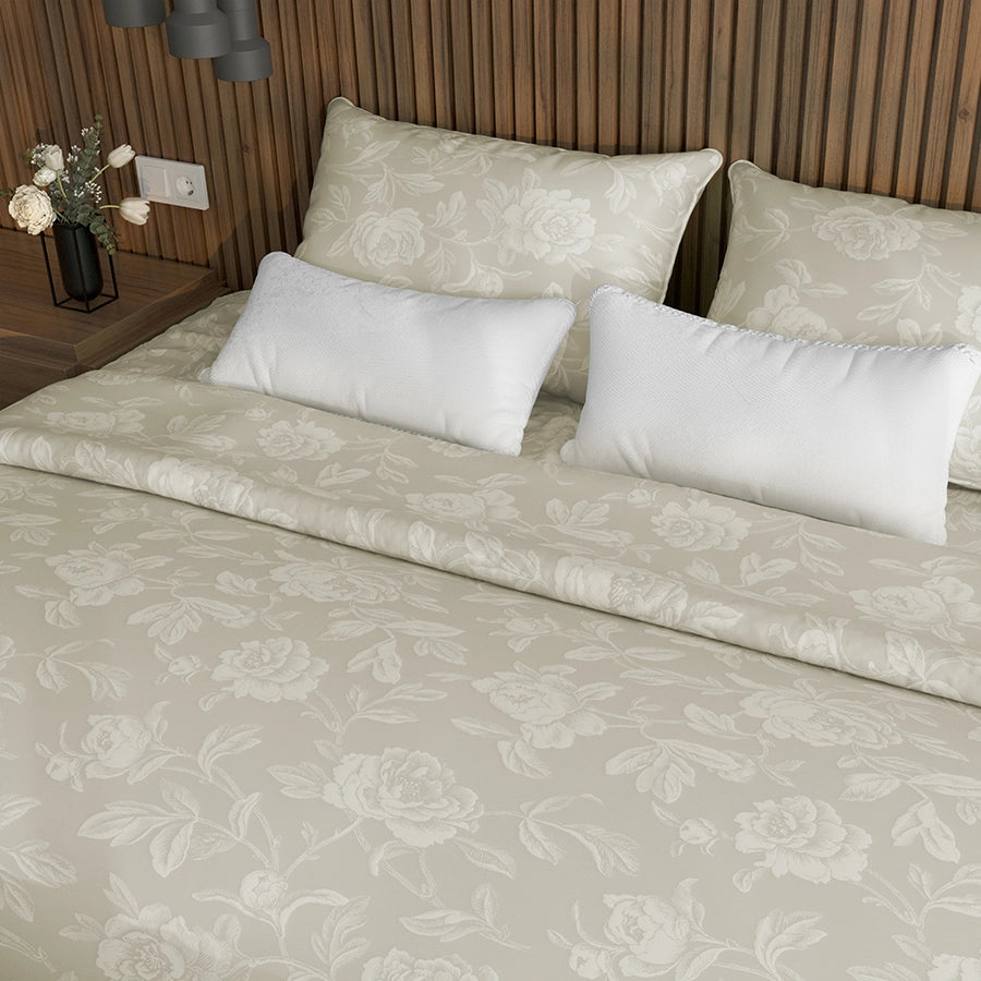 Fitted Bedsheet Set | Jacquard Rose | 100% Cotton Bedsheet + 2 Pillow Cases [Sizes: King Bedsheets & Queen/ Double Bedsheets] | 300TC
