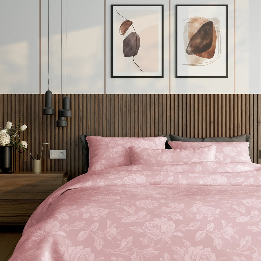 Bedsheet Set | Jacquard Rose | 100% Cotton King Size Bedsheet + 2 Pillow Cases | 300TC