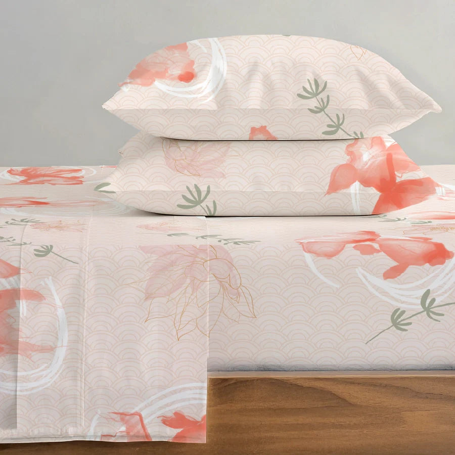 Bedsheet Set | Koi Fish | 100% Cotton Single Size Bedsheet with 1 Pillow Case