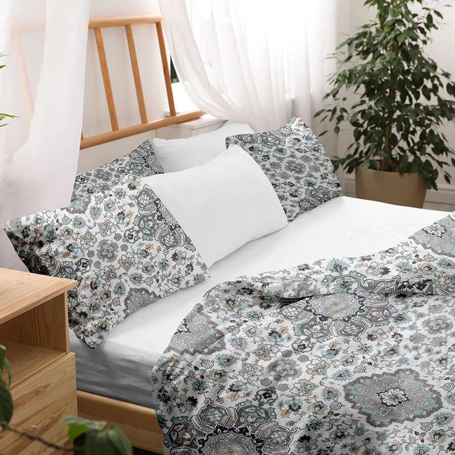 Bedsheet Set | Medallion Earth | 100% Cotton King Size Bedsheet + 2 Pillow Cases