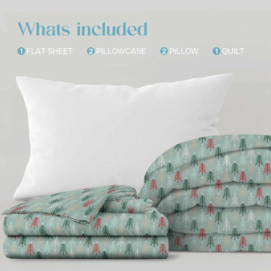 Comfort Bundle | Bedsheet Set with Quilt & Pillows | Merry Spurce