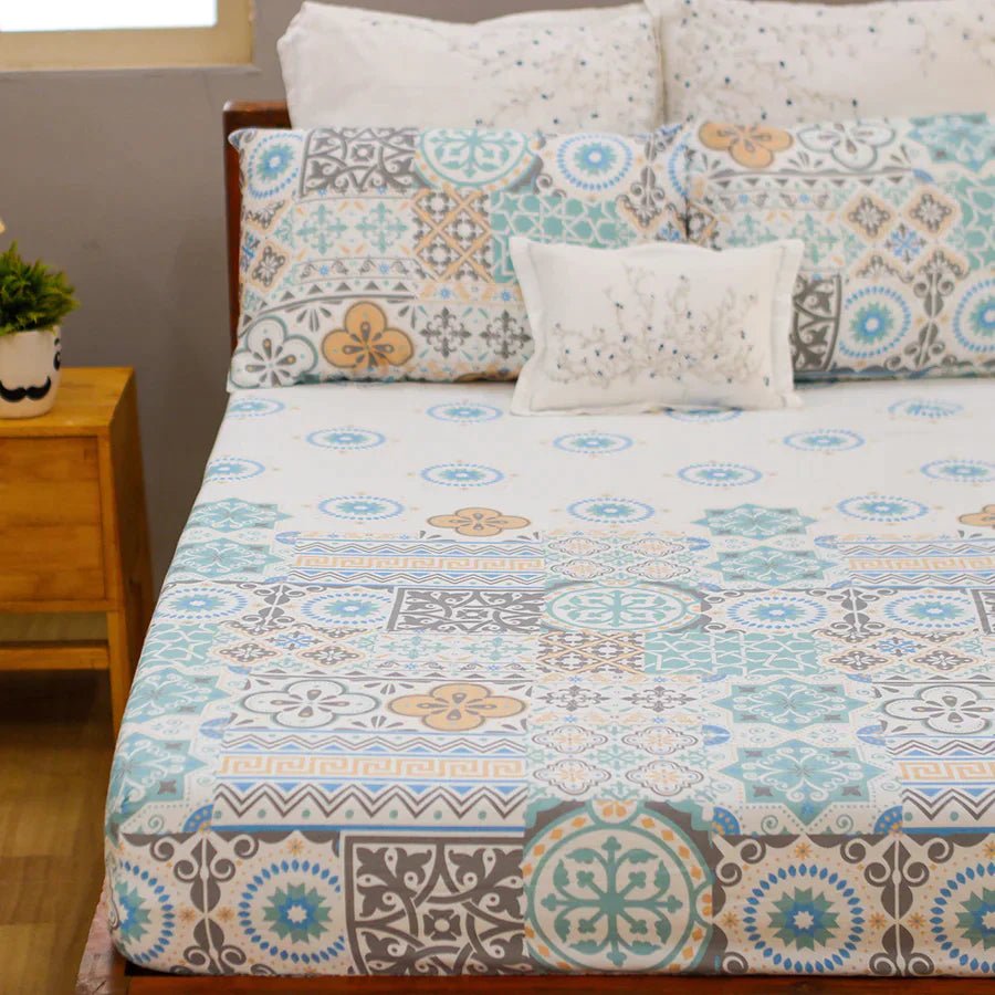 Bedsheet Set | Morocco Tiles | 100% Cotton Single Size Bedsheet with 1 Pillow Case