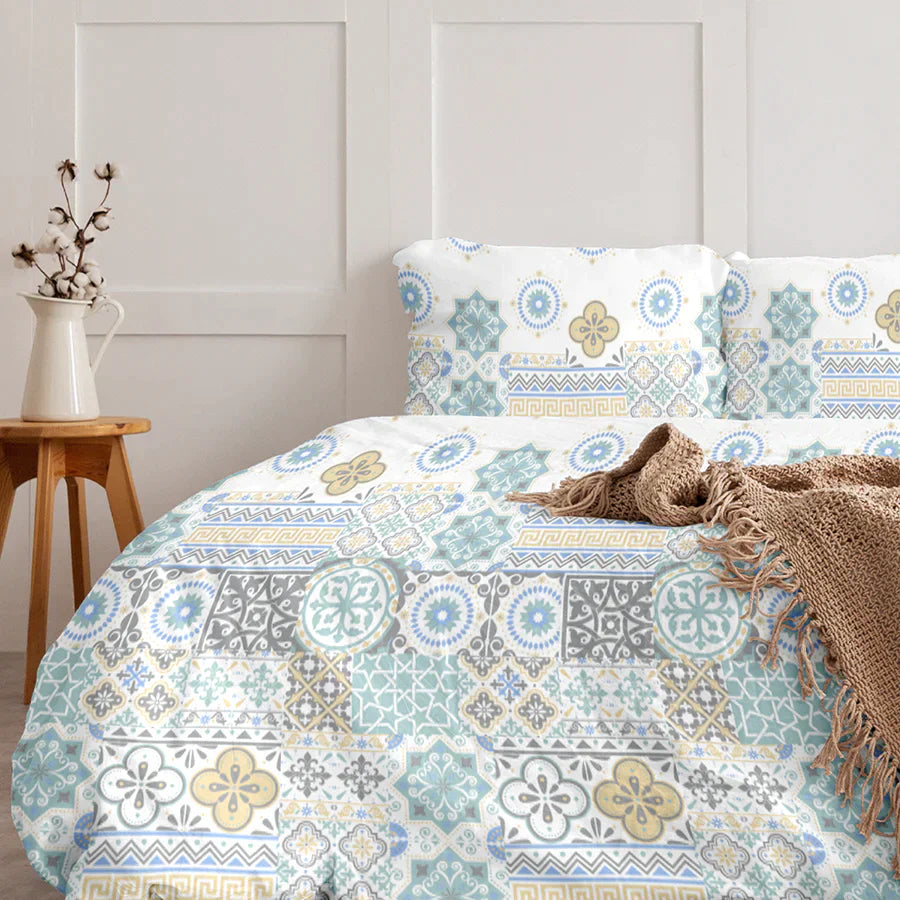 Bedsheet Set | Morocco Tiles | 100% Cotton Single Size Bedsheet with 1 Pillow Case