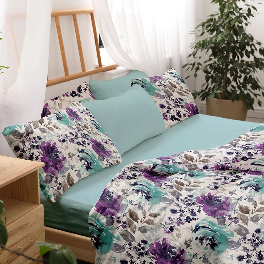 Duvet Cover | Peonies Wisteria Purple | 100% Cotton | Size : Double