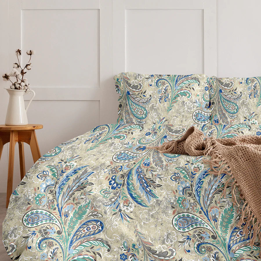 Bedsheet Set | Parsely Bohemian | 100% Cotton King Size Bedsheet + 2 Pillow Cases