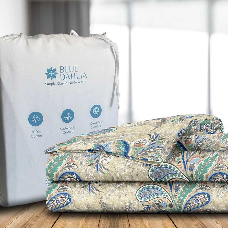 Bedsheet Set | Parsely Bohemian | 100% Cotton King Size Bedsheet + 2 Pillow Cases