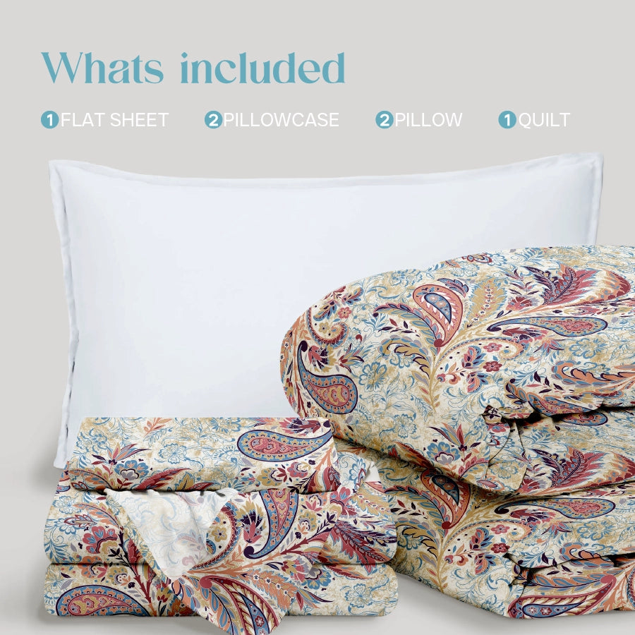 Comfort Bundle | Bedsheet Set with Quilt & Pillows | Parsely Bohemian