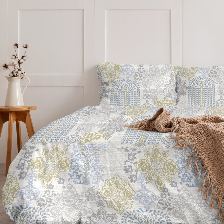Bedsheet Set | Pastel Brocade | 100% Cotton King Size Bedsheet + 2 Pillow Cases