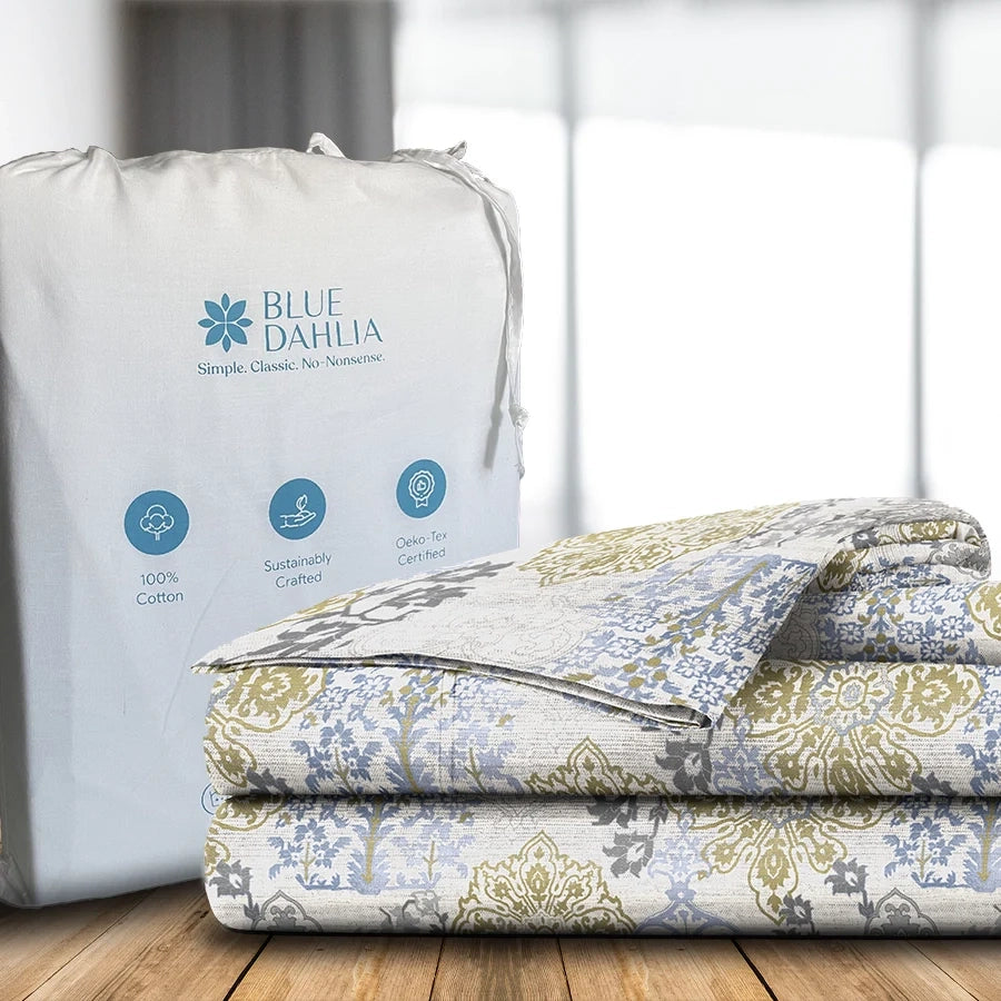Bedsheet Set | Pastel Brocade | 100% Cotton King Size Bedsheet + 2 Pillow Cases