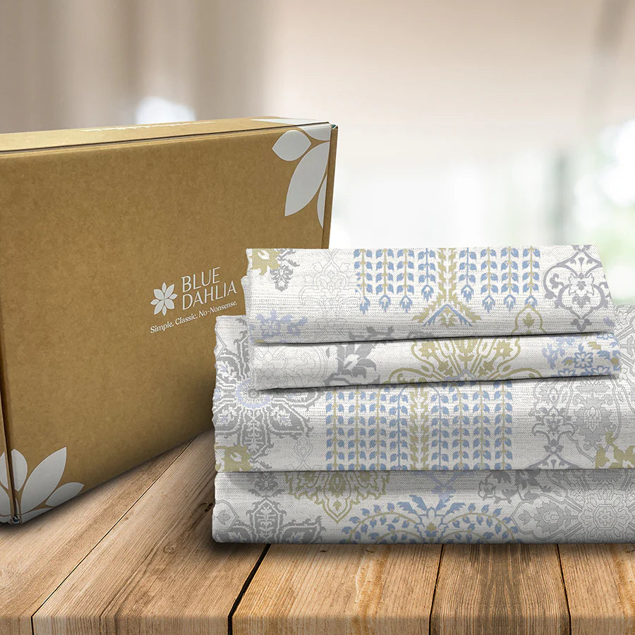 Bedding Bundle | Pastel Brocade | 100% Cotton Fitted Bedsheet Set with Duvet Cover