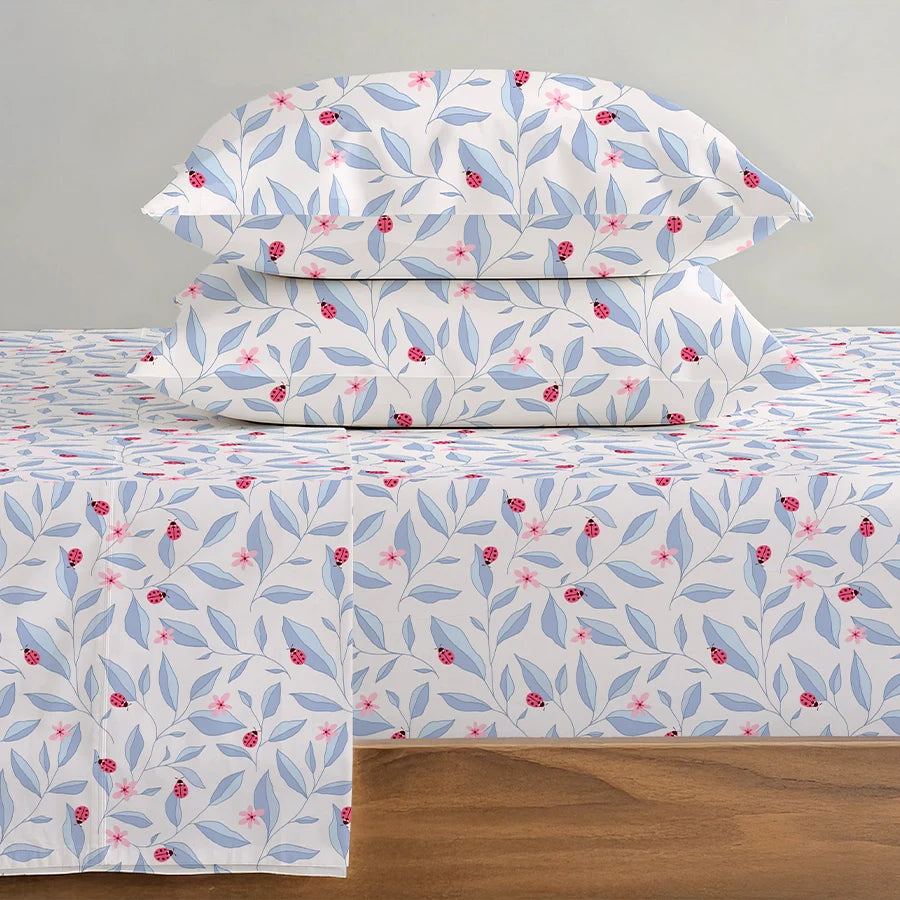Bedsheet Set | Peaceful Ladybug | 100% Cotton Single Size Bedsheet with 1 Pillow Case