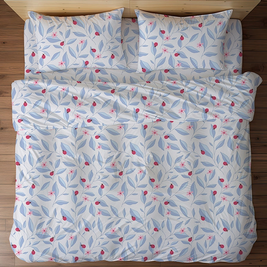 Bedsheet Set | Peaceful Ladybug | 100% Cotton King Size Bedsheet + 2 Pillow Cases