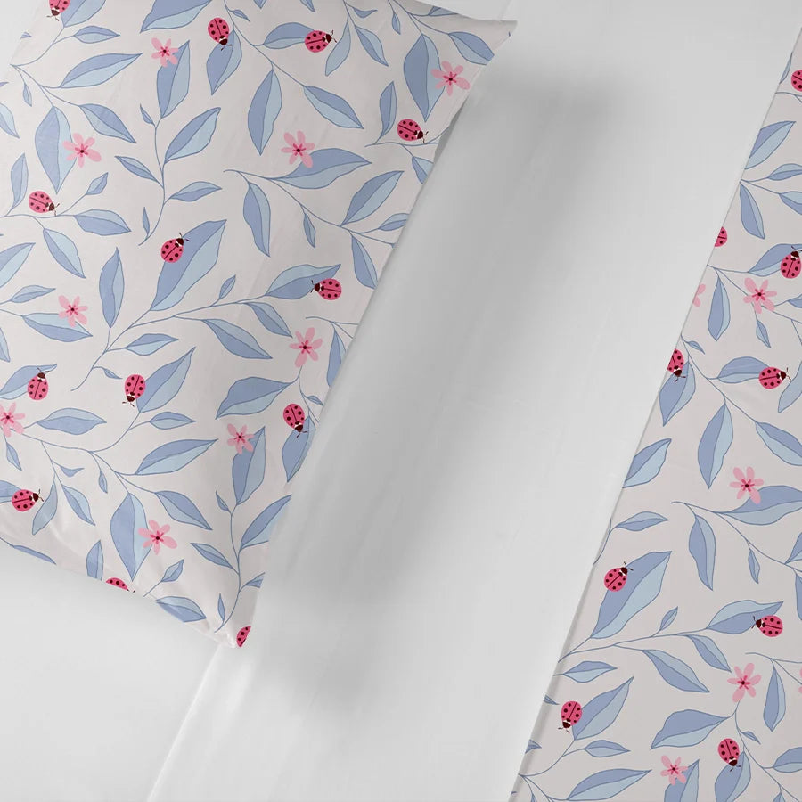 Bedsheet Set | Peaceful Ladybug | 100% Cotton Single Size Bedsheet with 1 Pillow Case