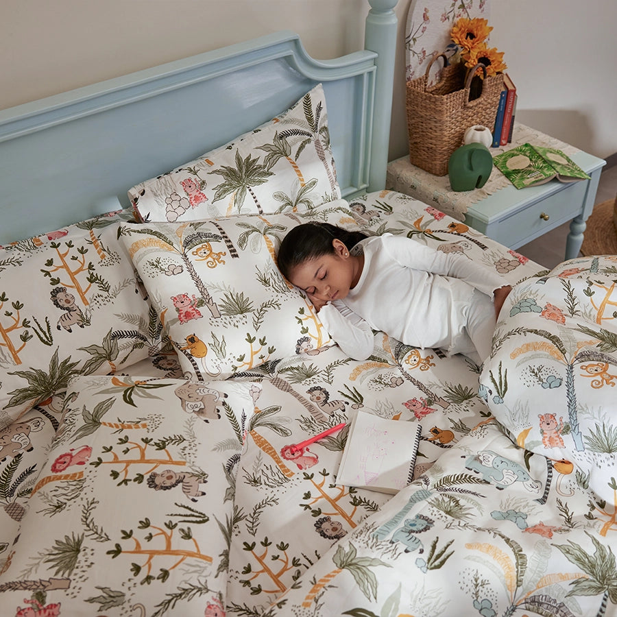 Bedsheet Set | Playful Forest | 100% Cotton King Size Bedsheet + 2 Pillow Cases