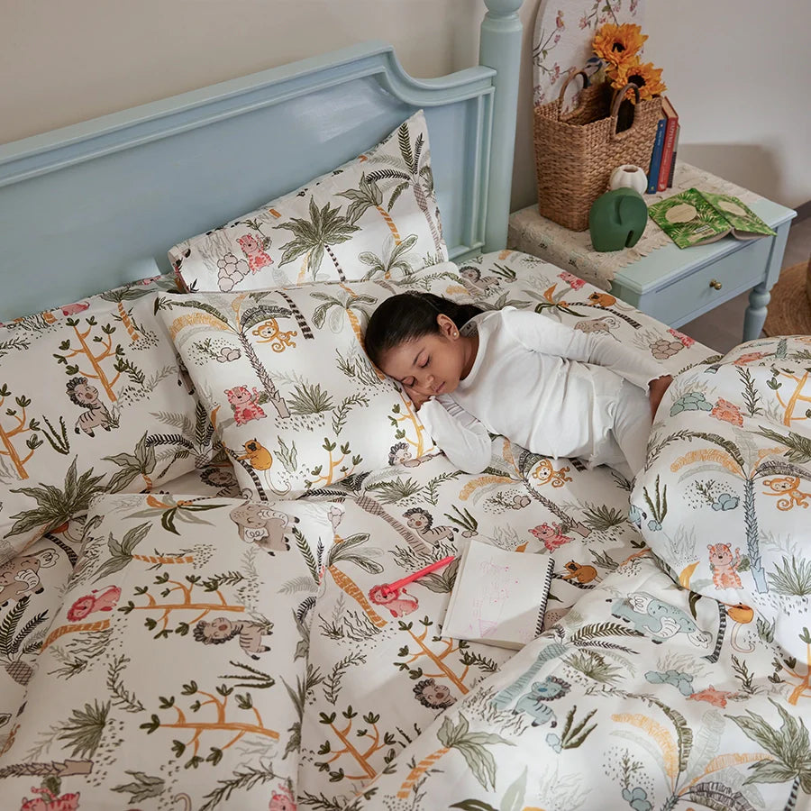 Bedsheet Set | Playful Forest | 100% Cotton Single Size Bedsheet with 1 Pillow Case