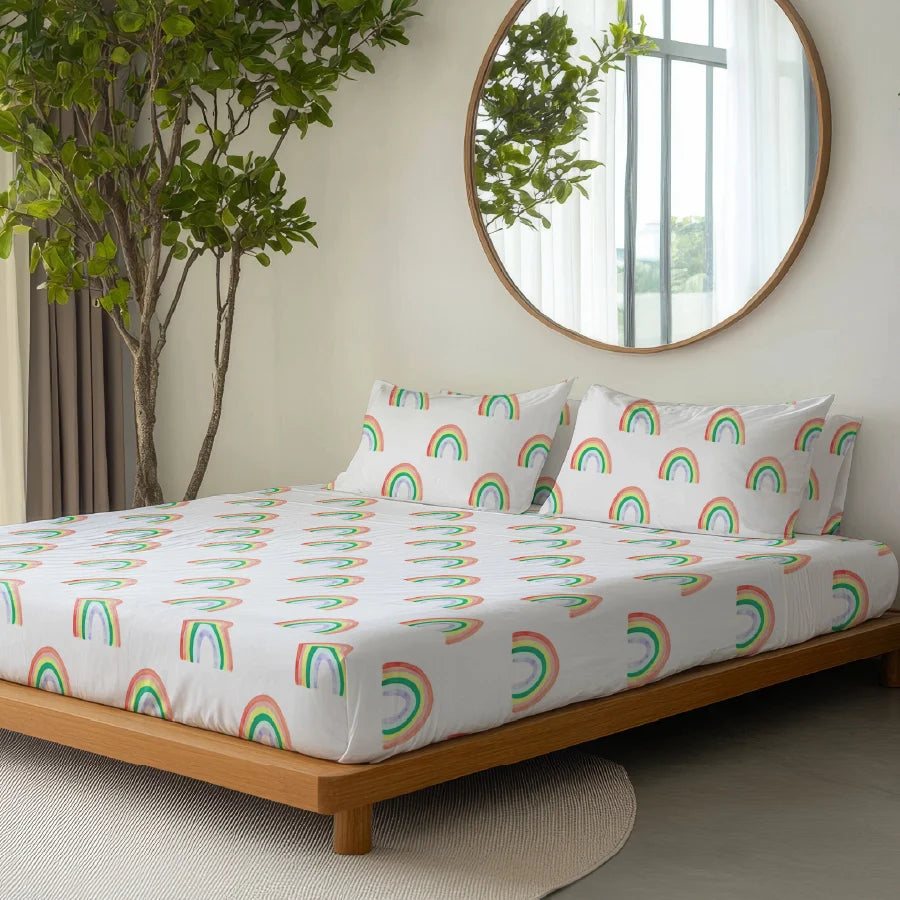 Bedsheet Set | Rainbow Sprinkles | 100% Cotton Single Size Bedsheet with 1 Pillow Case