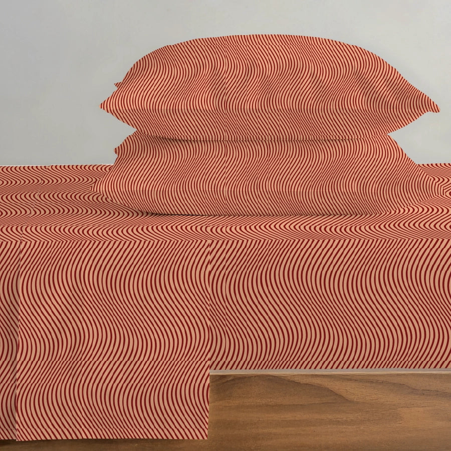 Bedsheet Set | Wavy Art Stripes | 100% Cotton King Size Bedsheet + 2 Pillow Cases