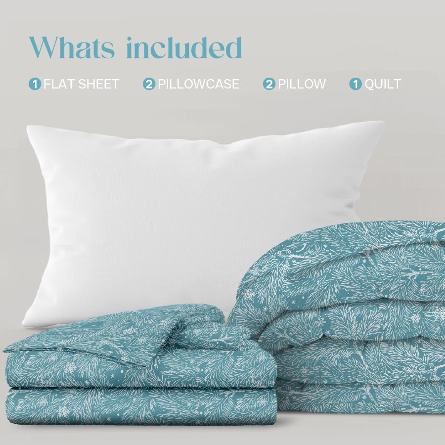 Comfort Bundle | Bedsheet Set with Quilt & Pillows | Snowy Drift