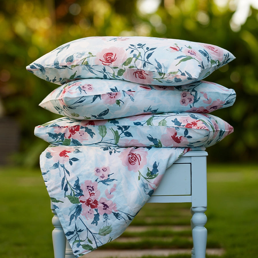 Bedsheet Set | Soft Camellias | 100% Cotton King Size Bedsheet + 2 Pillow Cases