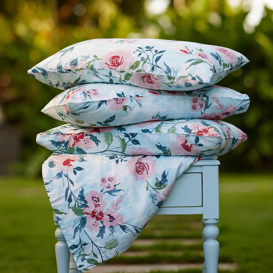 Bedsheet Set | Soft Camellias | 100% Cotton Single Size Bedsheet with 1 Pillow Case