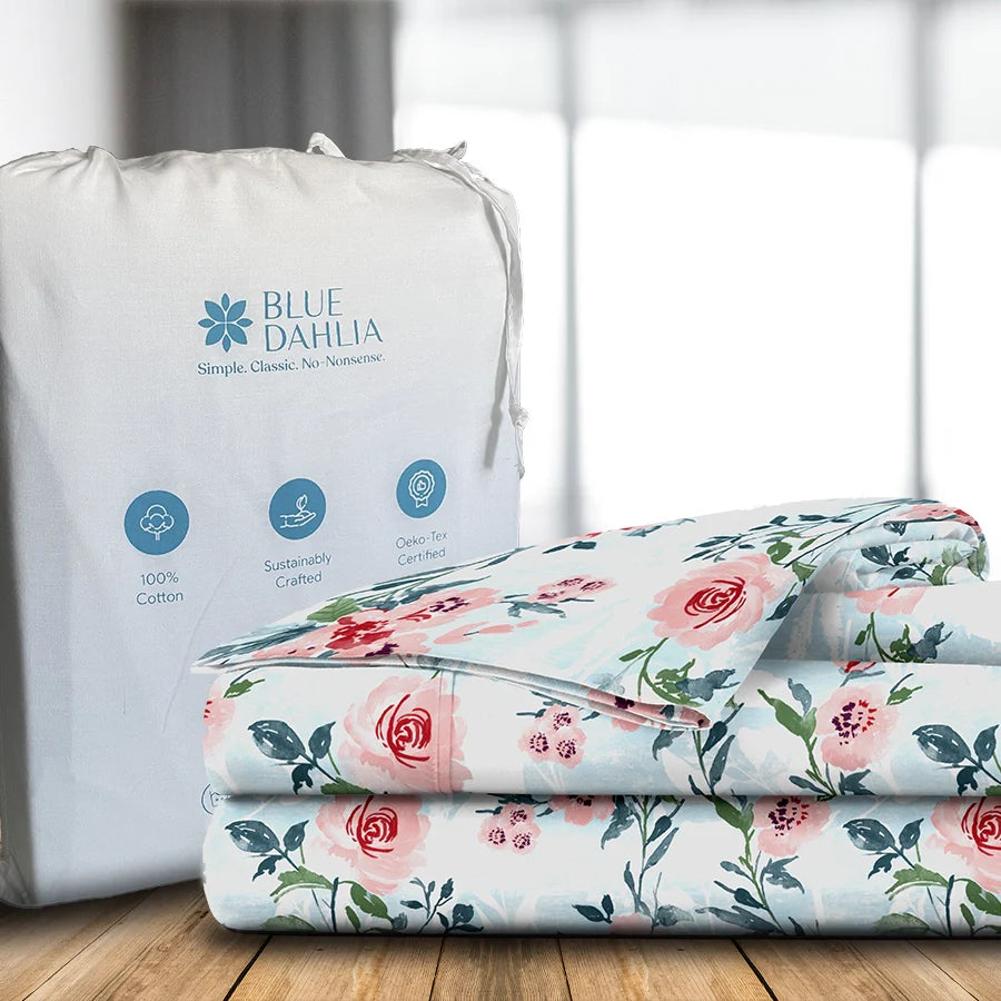 Bedsheet Set | Soft Camellias | 100% Cotton Single Size Bedsheet with 1 Pillow Case