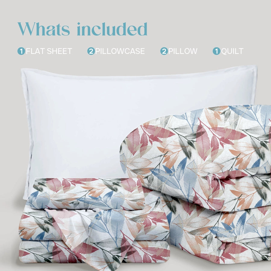 Comfort Bundle | Bedsheet Set with Quilt & Pillows | Spring Time Pastel