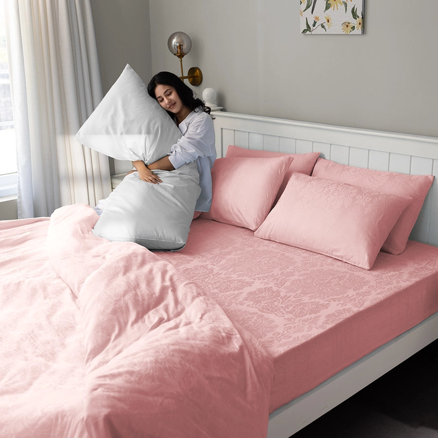 Bedding Bundle | Symmetrical Jacquard | 100% Cotton Fitted Bedsheet Set with Duvet Cover | 300TC