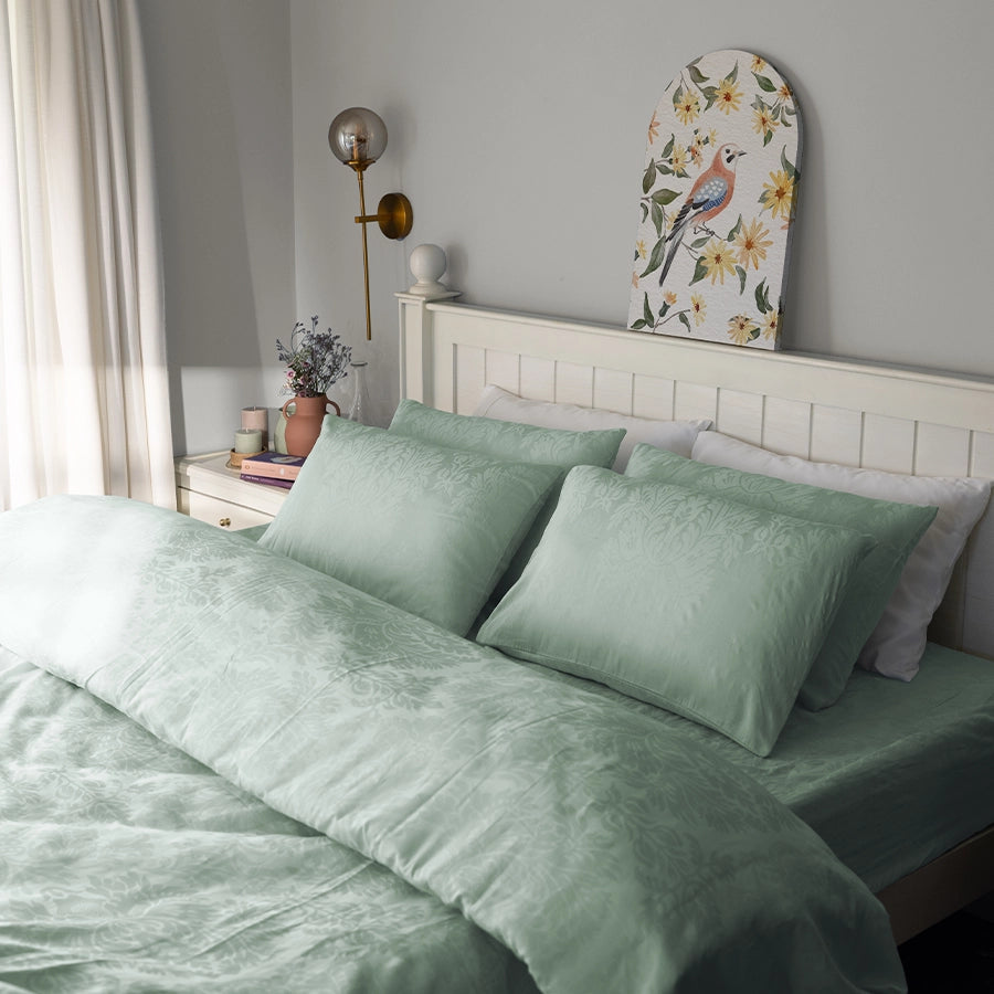 Bedding Bundle | Symmetrical Jacquard | 100% Cotton Bedsheet Set with Duvet Cover | 300TC
