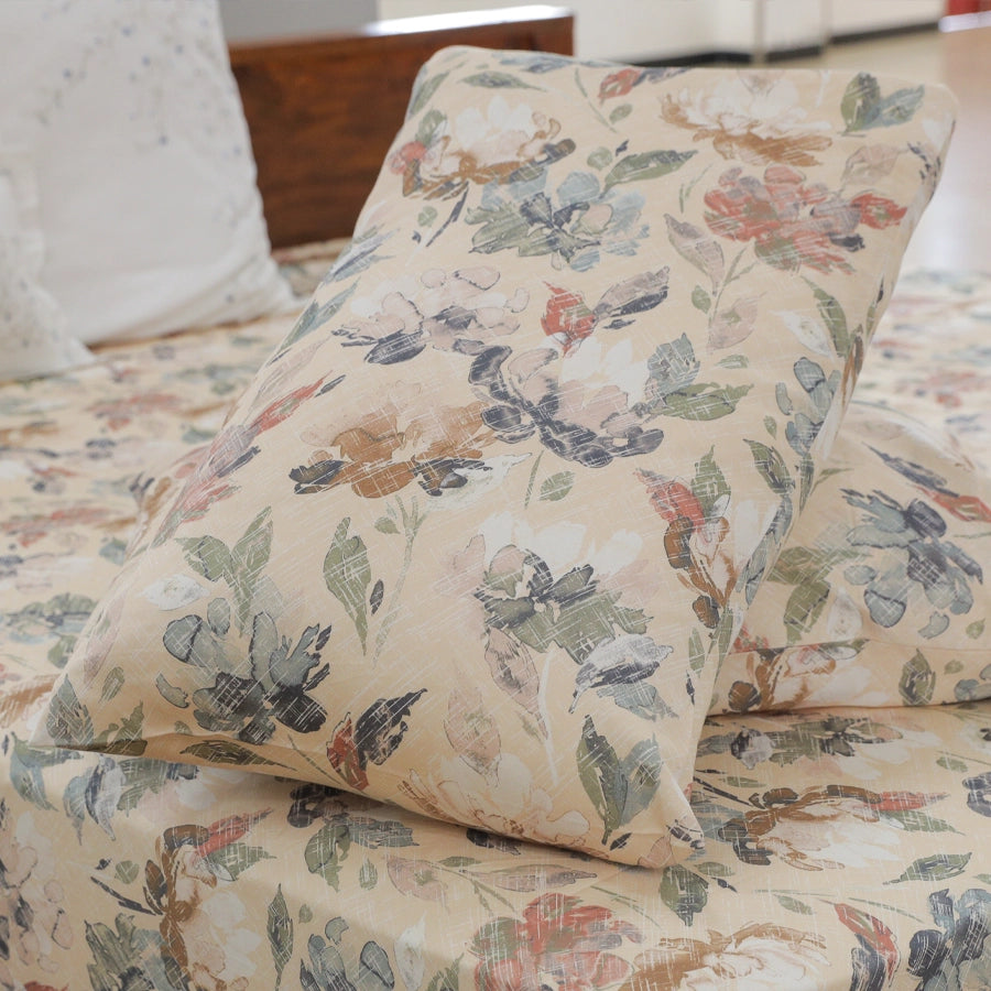 Pillow Cover | Vintage Rustic Flowers | 100% Cotton | Pack of 2 Pillow Cases