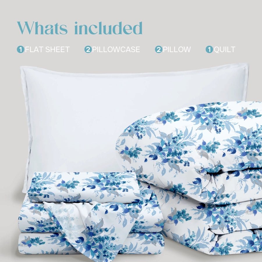 Comfort Bundle | Bedsheet Set with Quilt & Pillows | Vibrant Snapdragon