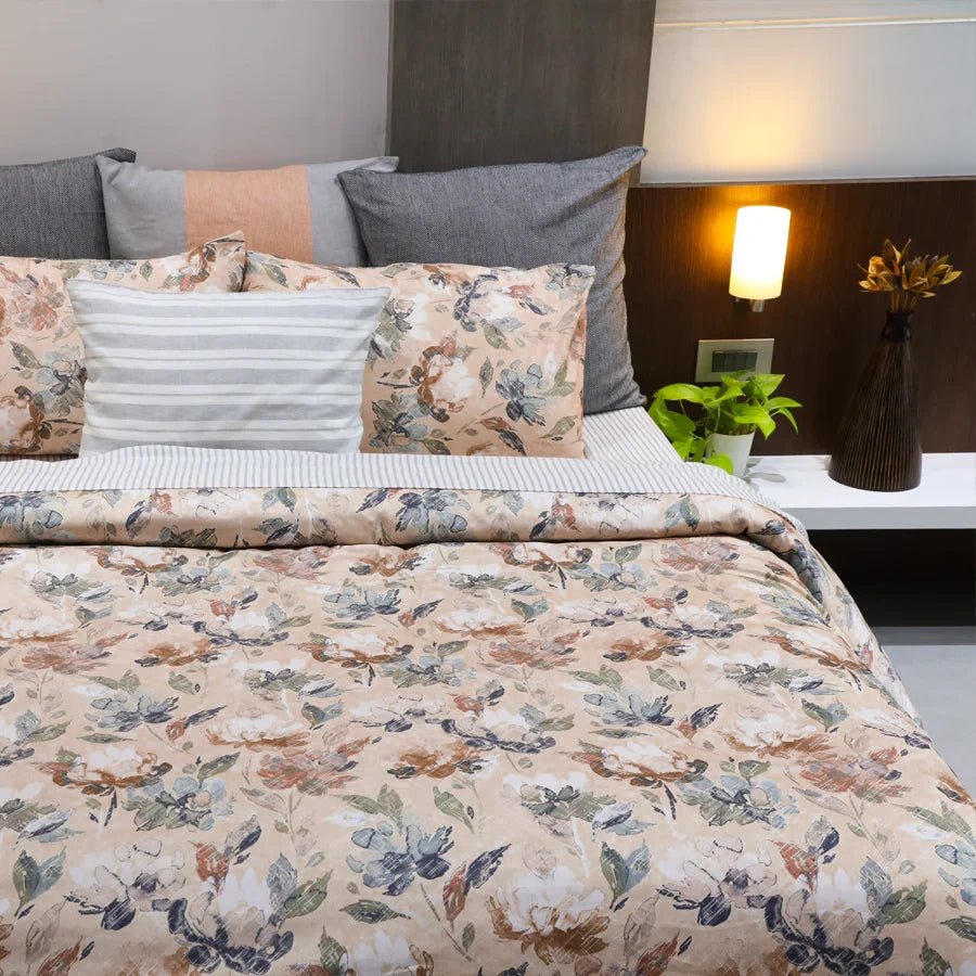Duvet Cover | Vintage Rustic Flowers | 100% Cotton | Size : Double