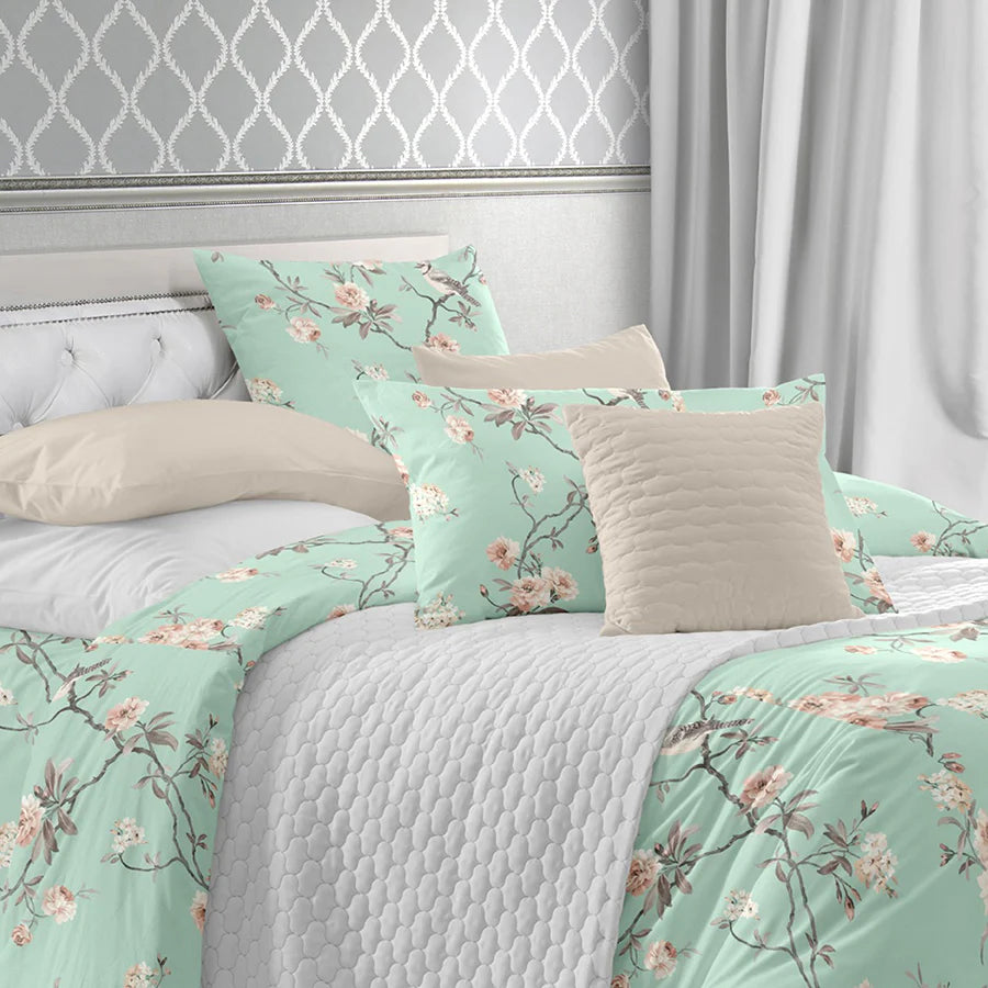 Comfort Bundle | Bedsheet Set with Quilt & Pillows | Cherry Blossom
